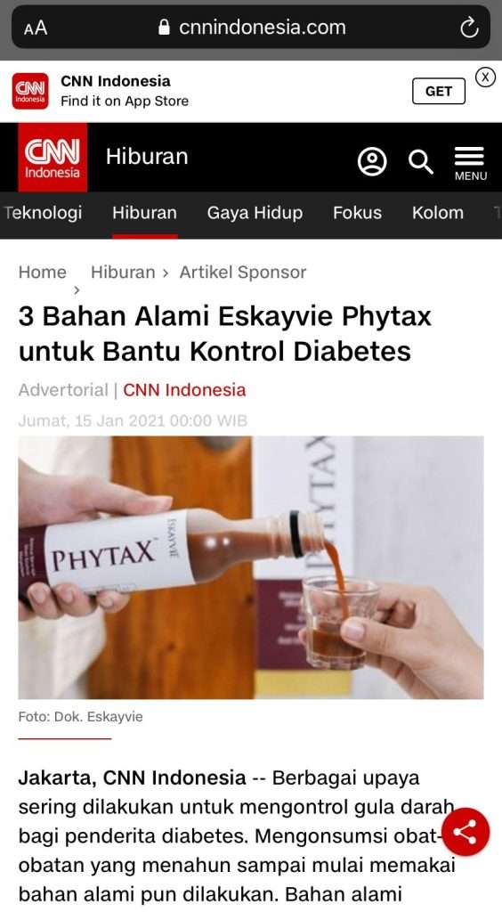 Contoh penayangan artikel di CnnIndonesia.com