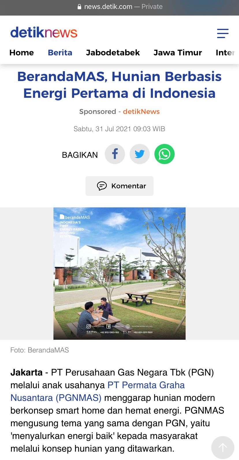 Contoh penayangan artikel di Detik.com